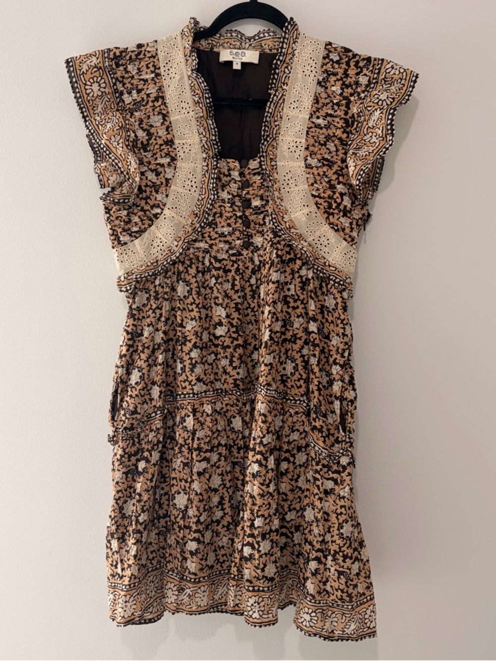 Sea New York Boho Floral Lace Trim Mini Dress Size S